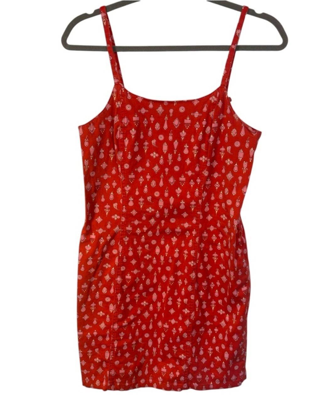 Les Olivades Red Printed Cotton Spaghetti Strap Mini Dress fits Size 0